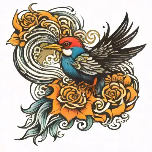 Sun Bird Waves Merging