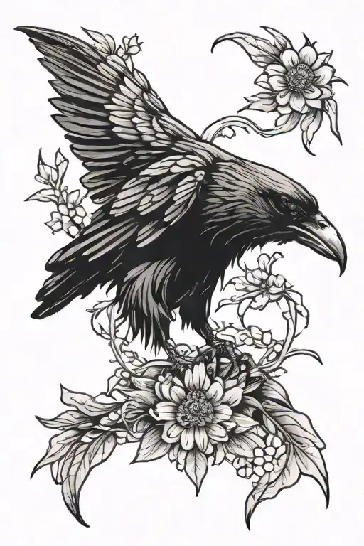 Crow With Daisy In Beak