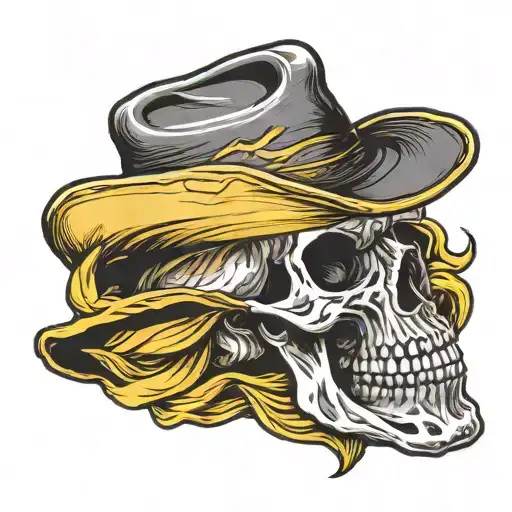 Skull With Cowboy Hat And Yellow Handkerchief