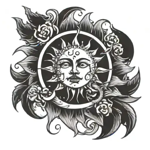 Drawing Of A Sun And A Moon Tattoo