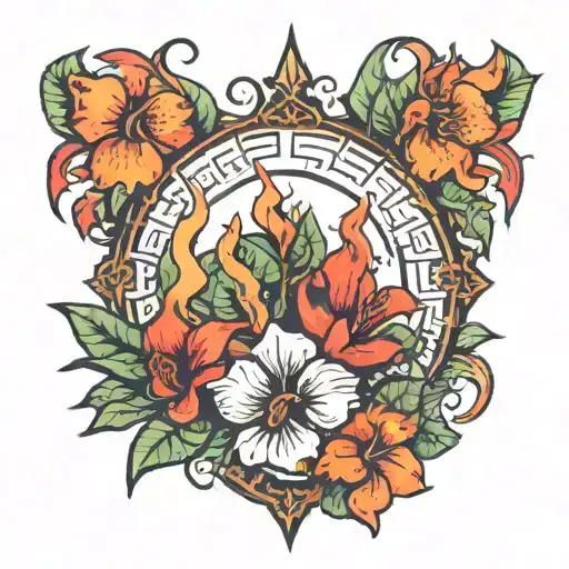 Fire Sign And Tropical Flower