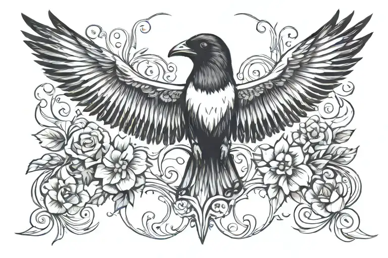 Symmetrical Magpie Tattoo Chest Women Witchy