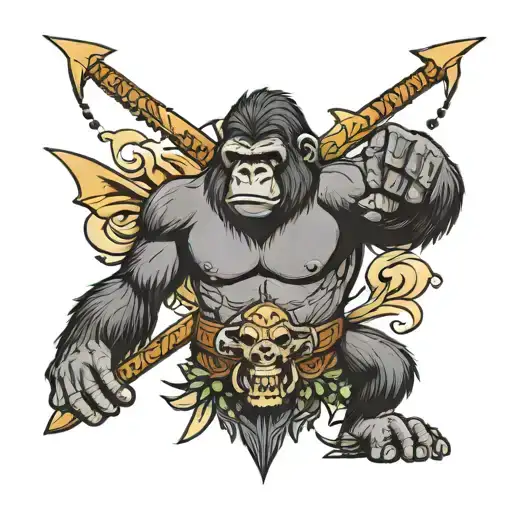 A Confident Gorilla With A Dark Past With Some Spears And Skulls