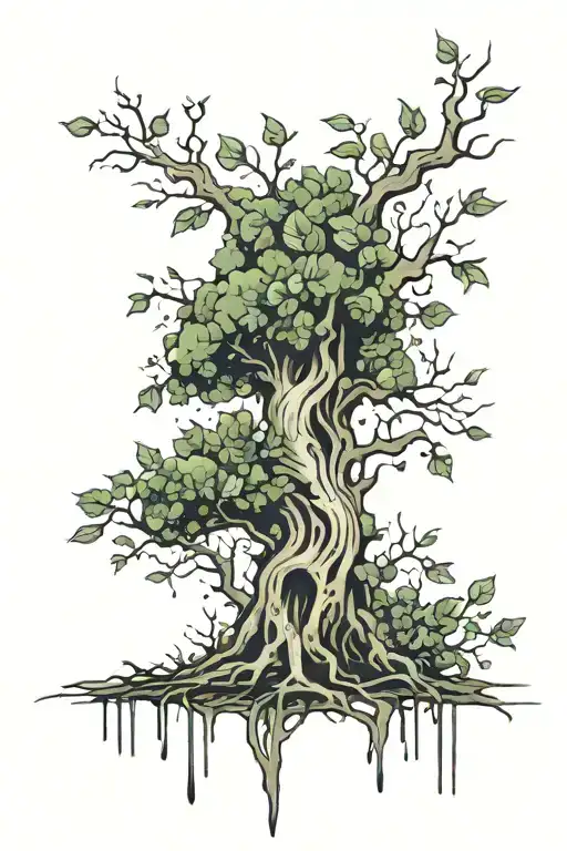 Tree With Leaves Falling For Thigh As Memorial