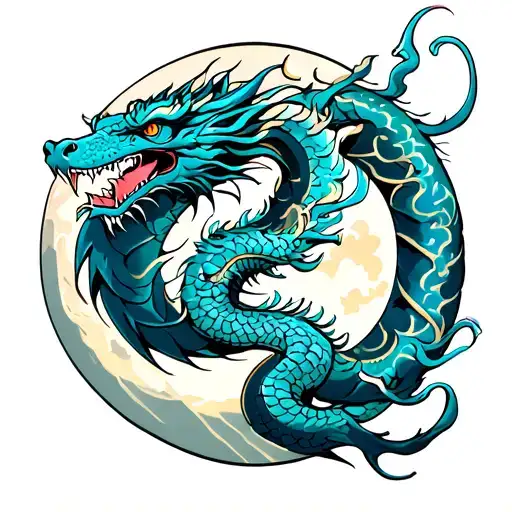 Moon And Dragon Wrapped Tattoo