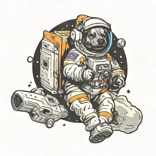 Dog Black Astronaut Floating In Space
