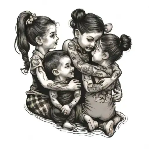 3 Kids 1 Boy And Twin Girls Hugging Each