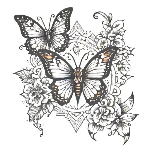 Geometric Christian Tattoo With Flowers And Butterflies