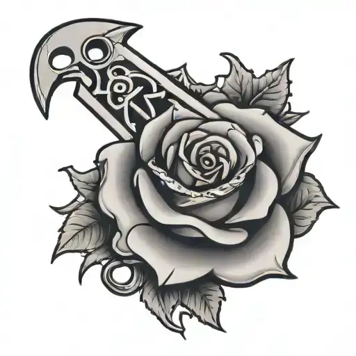 Crescent Wrench With Rose Intertwined