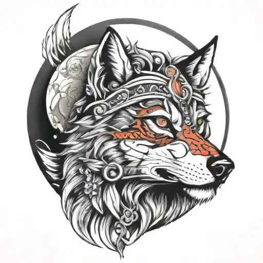 A Hindu Warrior With A Wolf Face And A Blood Moon Surround