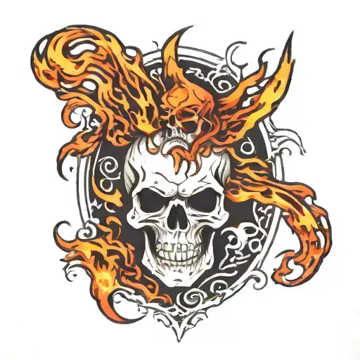 Skull And Ghost Flames Left Arm Sleeve