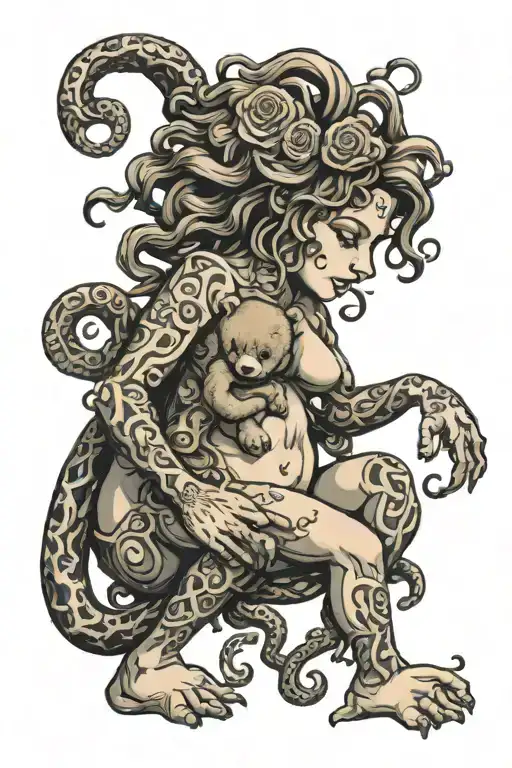 Medusa Intertwined With Torn Up Teddy Bear Sitting