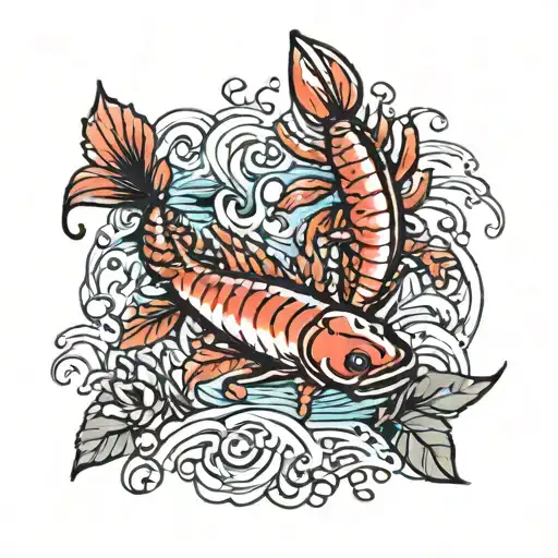 Crayfish And Salmon In Water