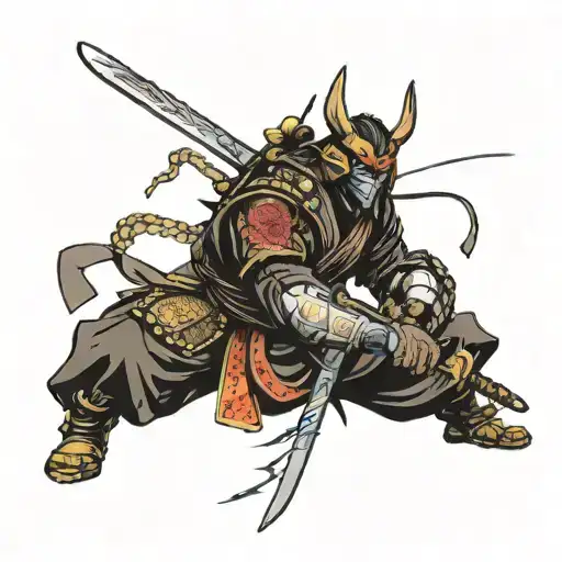 Cyberpunk Samurai In Fighting Stance