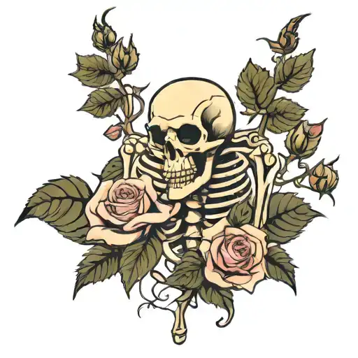 Skeleton With Roses As Arms And Legs As Vines