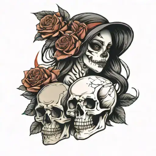 Skull And Girl With Rose