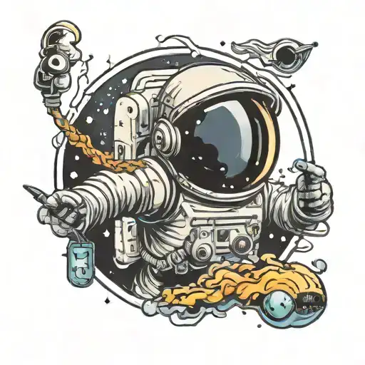 Spaceman Smoking In Outer Space