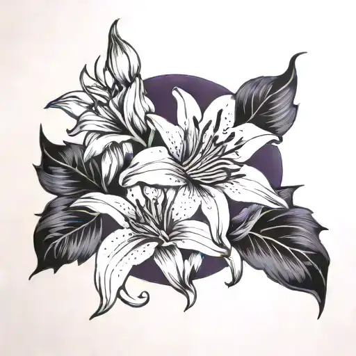 Lily Flower Violet Flower Moon Night Sun United