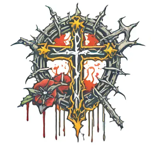A Crown Of Thorns With A Cross Dripping Blood And Glowing