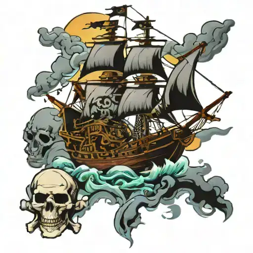 Pirate Ship Lighting Skulls Stormy