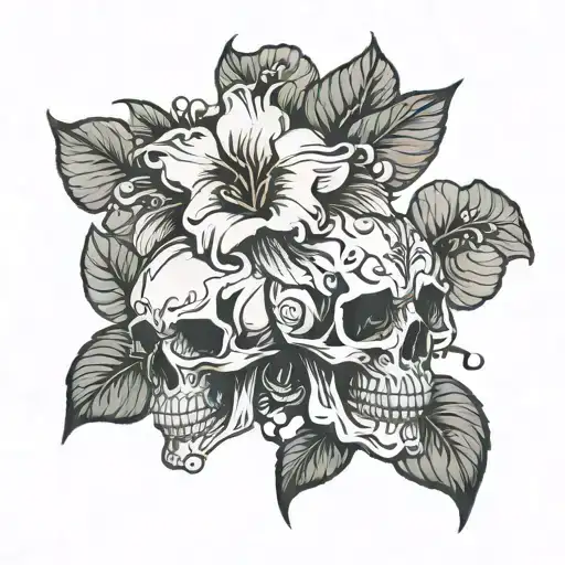 Feminine Skull Habiscus Flowers