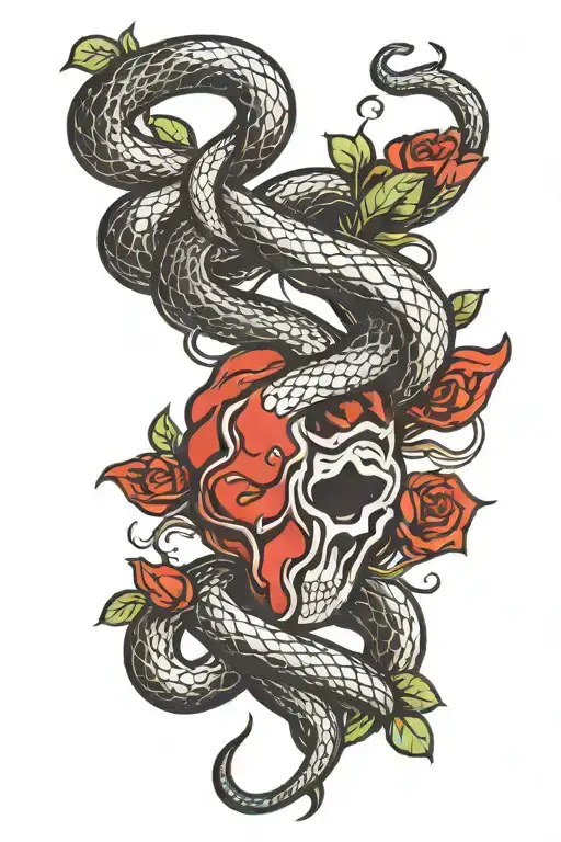 Brain And Heart Surrounded By Snake