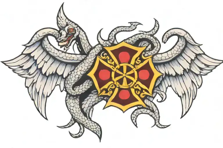 Maltese Cross With Wings And Snake Wrapped