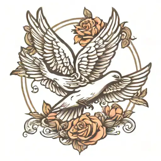 Small V Design With Dove Wings Flying
