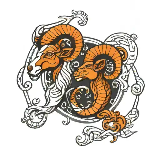 Aries Zodiac Sign Combined Wit Scorpio Zodiac Sign In Wiking Tatoo Style And Black And White