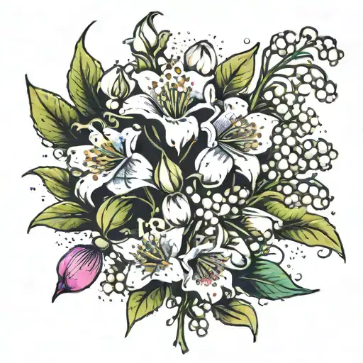 Lily Of The Valley And Cosmos Bouquet Tied