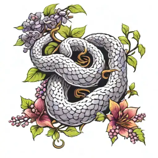 Wisteria Flowers And White Snake