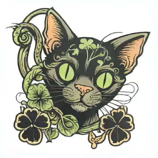 Spooky Cat Black Four Leaf Clover