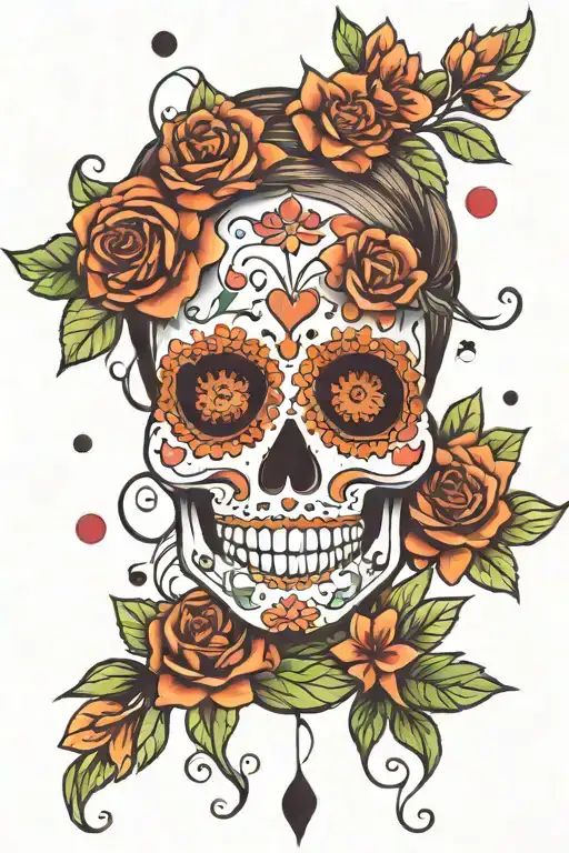 Sugar Skull Girly Surrounded By Small Colored Flowers