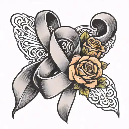 Cancer Ribbon With Rose