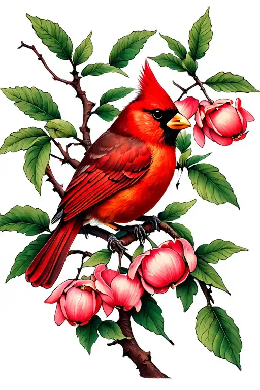 Tulip Tree Branch With Cardinal Perched
