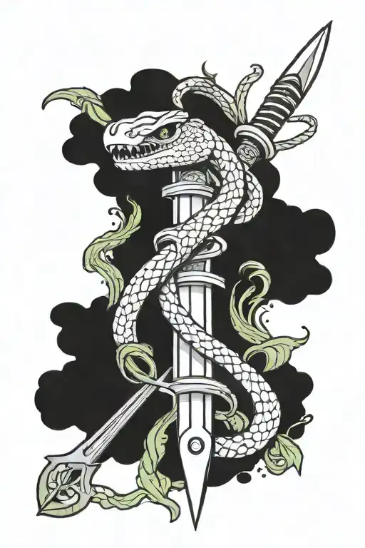 Sword Wrapped By Snake In Infinity Figure With Tropical Background