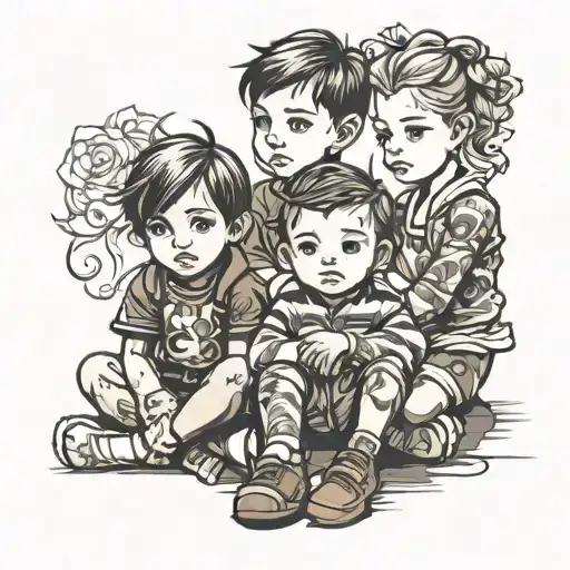 Tattoo For Children 2 Boys 1 Girl Sitting With Him