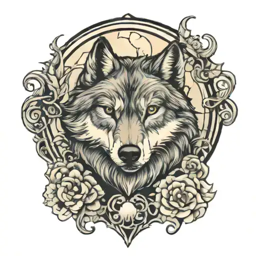 Wolf Face At Moon Surrounded