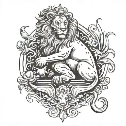 Tattoo Of A Lion Sitting With A Lamb And Dove Carrying
