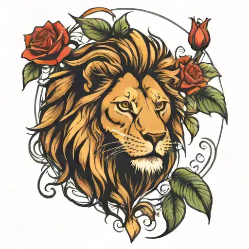 Lion With Rose Surrounded