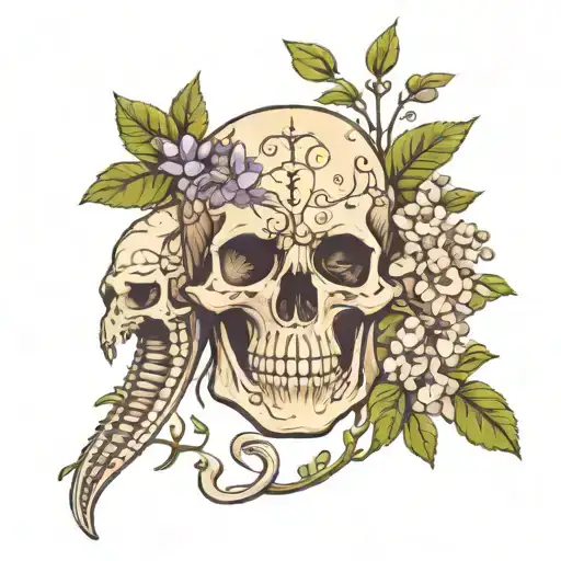 Wisteria Flowers And Skull And White Snake
