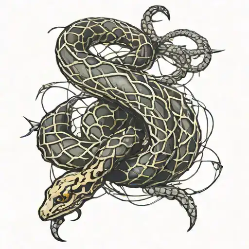 Small Snake On Barbed Wire Wrapped Around It