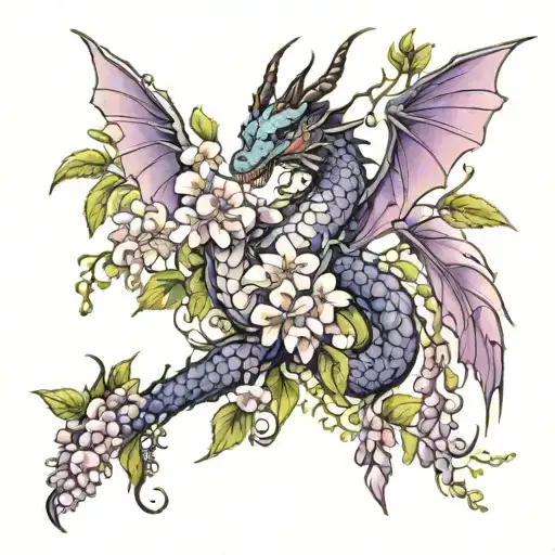 Wisteria Flowers And Dragon