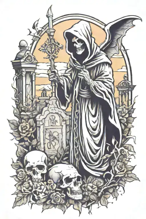 Grim Reaper In A Cemetery Scene