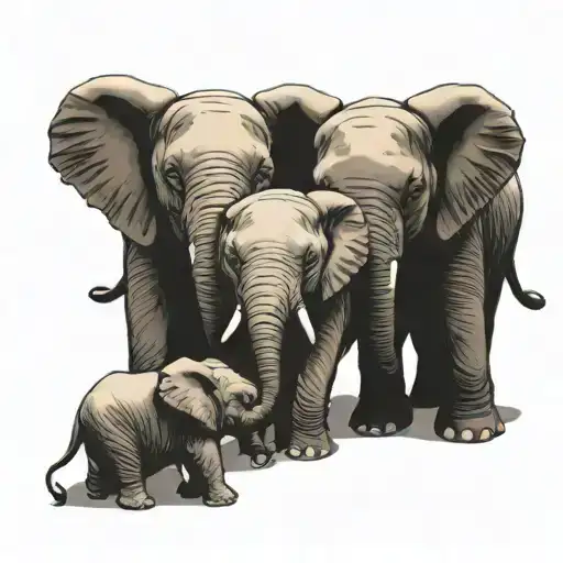 4 Baby Elephants Holding Trunks