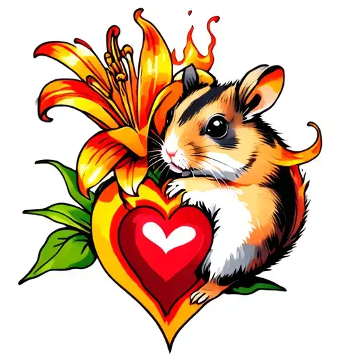 Fireball Lily And Hamster Paws And Heart Symbolizing Love