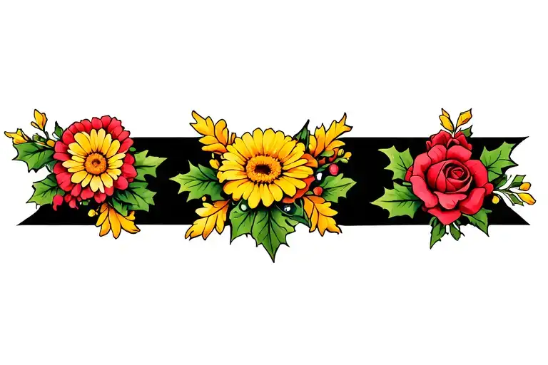 Marigolds Daisies Roses Holly Intertwined