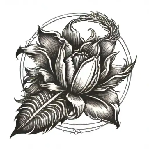 Tulip Flower With Angel Feather Wings Glowing Ring Around