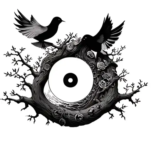 Ying Yang Tree Of Life With Dove On Branch