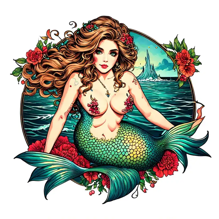 Sexy Nude Girl Mermaid Pinup